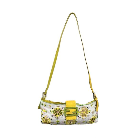 FENDI Vintage FF Beads Mamma Baguette Crossbody Bag Flower Embroidery [106448] - Picture 5 of 16
